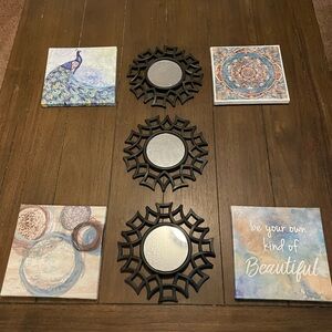 🔴 7 piece Mirror and Canvas Wall Decor